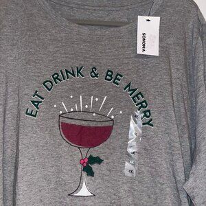 Merry Christmas Wine Graphic Long Sleeve Tee Size 4xl